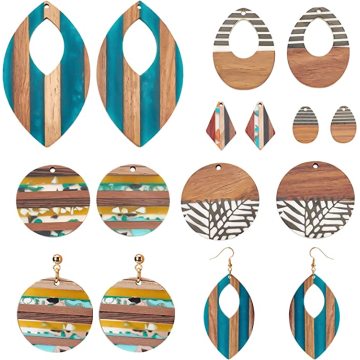 Pendant Resin Wood Charm Teardrop Rhombus Leaf Earring Neckalace for Jewelry Making