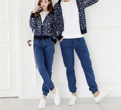 Elastic waist solid color loose casual jeans harem pants/Vita elastica colore solido jeans allentati casuali del harem pants