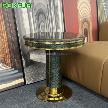 Italiaans luxe krokodilpatroon Jade Marble ronde salontafel met metalen frame