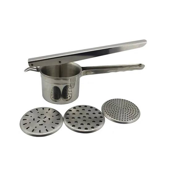 stainless steel fruit vegetable potato masher with 3 interchangeable discs for baby food strainer