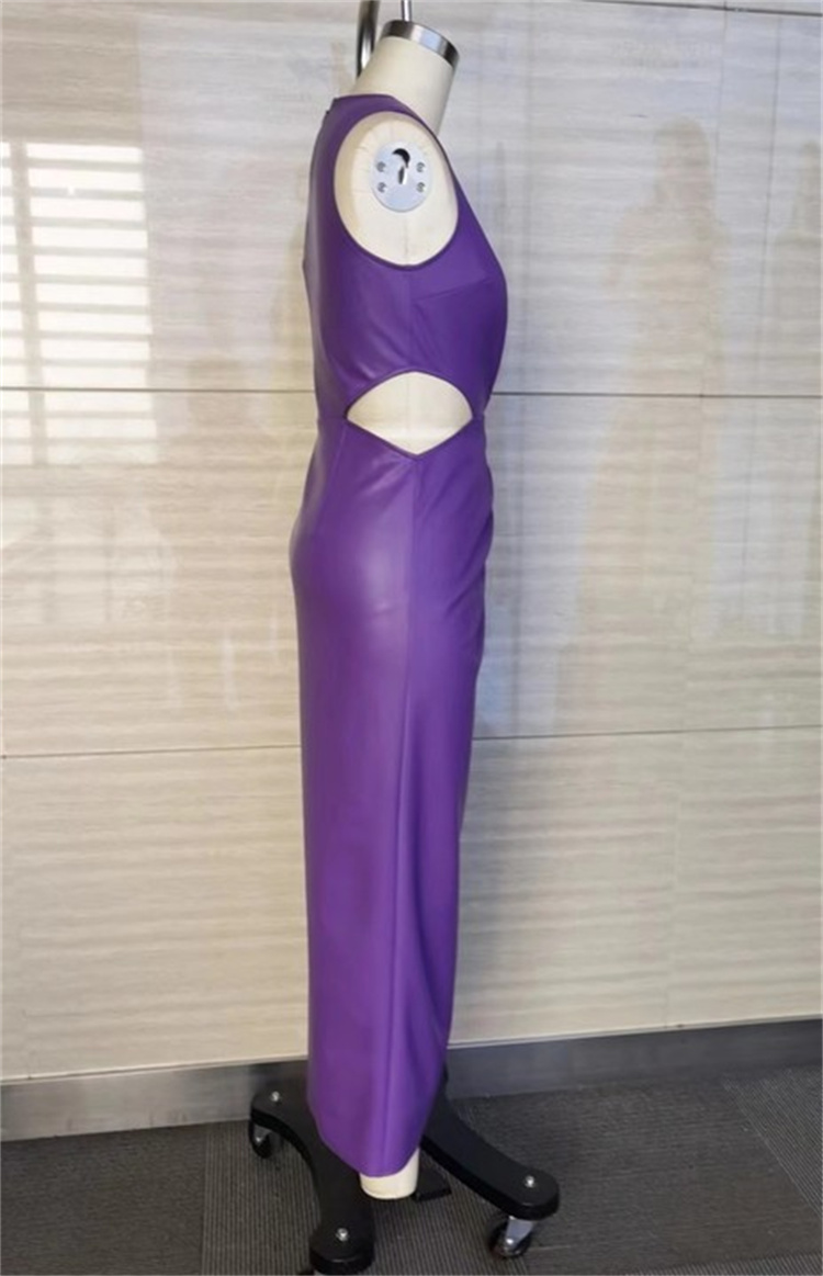 Purple Split Pu Dress For Banquet