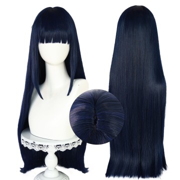 Langes, 80 -cm -Schwarz &amp; Blau mit Pony Hinata Hyuga Cosplay Perücke für Frauen