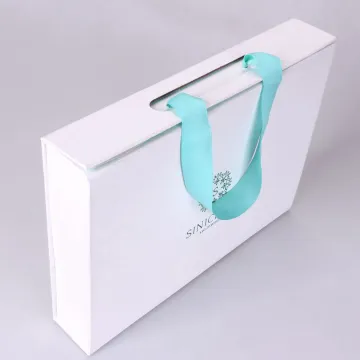 Mint Green Foldable Paper Box With Ribbon Handle