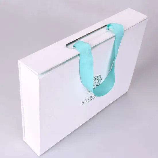 Mint Green Foldable Paper Box With Ribbon Handle