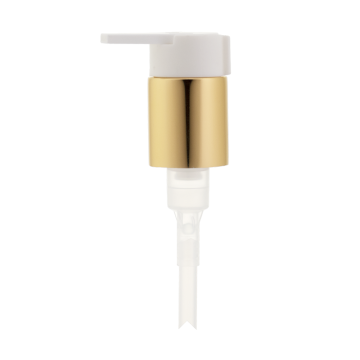 24/410 shiny gold lotion pump with white smooth long nozzle head and clip