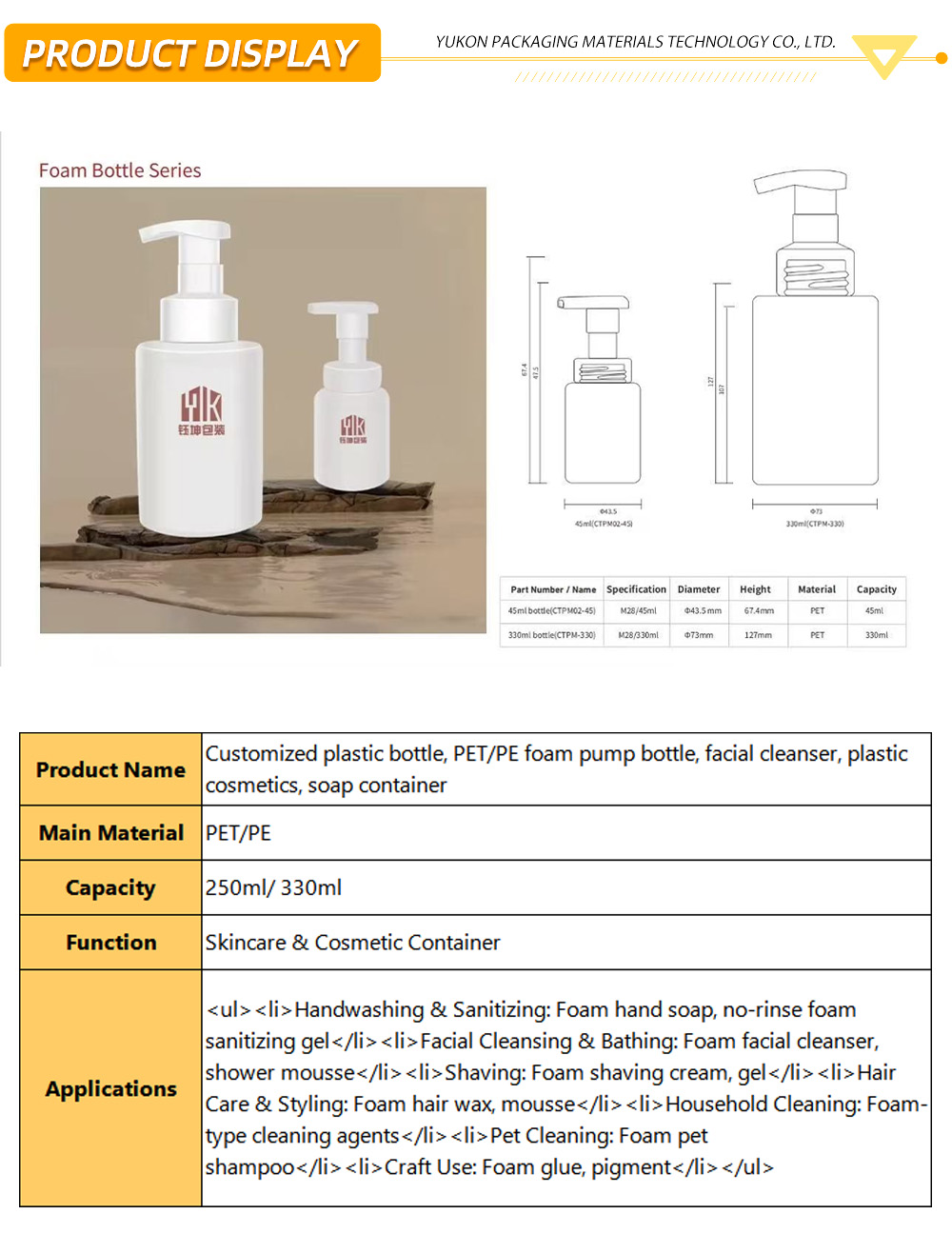 Foam pump plastic bottle 1-18-X