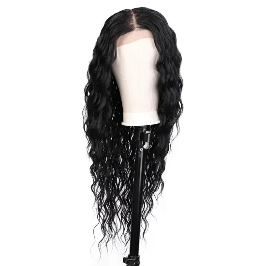 Aisi Hair High Quality 22 Inch Long Wavy Black Color Wig Water Wave Swiss Lace Wig Wholesale Synthetic Hair Wigs For Black Women