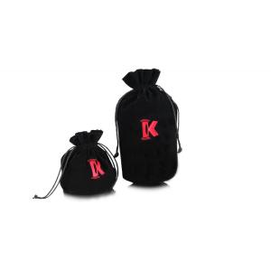 Embroidery logo Black velvet bag with bottom