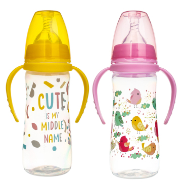 Bottiglie di latte al cibo senza BPA all'ingrosso con capezzoli in silicone e colli larghi - 330 ml, comprese le maniglie