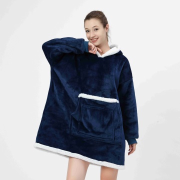 Wear-Resistant Sherpa Hoodie Blanket with Giant Pocket