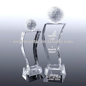 Crystal golf ball award trophy with base for customized logo for event gifts