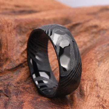 Ready to Ship 8mm Black Damascus Steel Ring - Custom IP Black Finger Ring