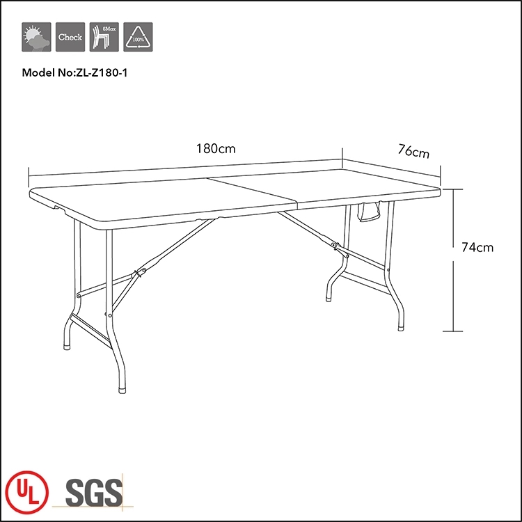 White Dining 180cm Rectangle Plastic Folding Table