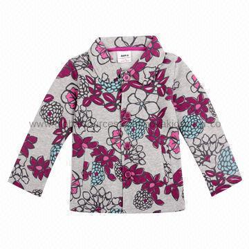 Children's new design winter allover printed fleece coats with button closure