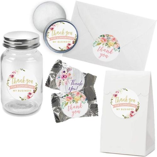 4 Types Floral Thank You Sticker Seal Label Scrapbooking Round Sticker Tag Gift Packaging Stationery Sticker 500Pcs/Roll