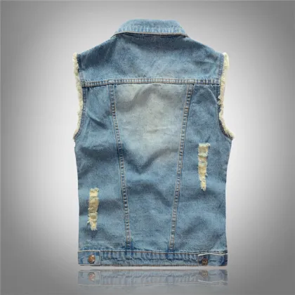 OEM Custom Men Denim Vest Jacket with Sleeves