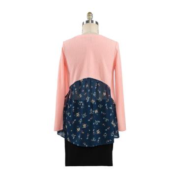 Women Autumn Top Spliced Ruffled Hem Sweater