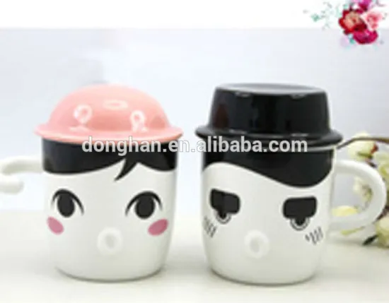china manufacturer hand-in-hand ceramic couple mug with lid