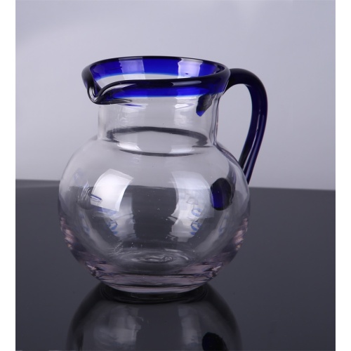 blue color edge drinking glass goblet cup and pitcher