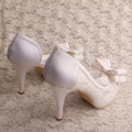 Bow High Heels Platform Pumps White Lace