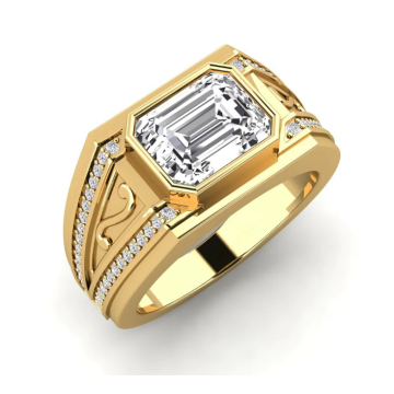 フローラル ジュエリー 18K エメラルド カット メンズ リング