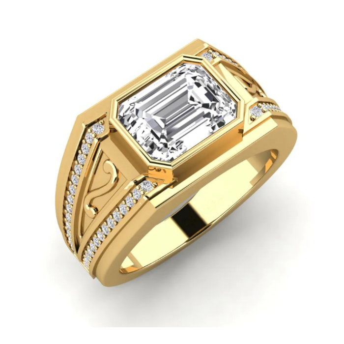 Perhiasan Bunga Cincin Lelaki Potongan Zamrud 18K