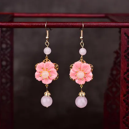 Chinese Style Hanfu Ethnic Colored Glaze Peace Buckle Long Earrings