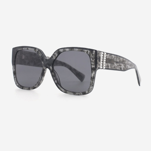 Oversize Rectangular Rhinestones Acetate Women's Sunglasses 23A8072
