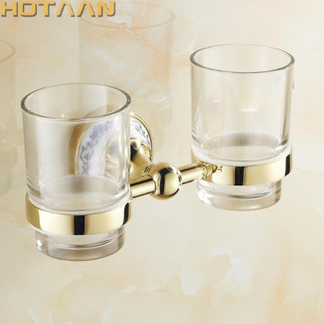 Free shipping Fashion toothbrush holder,copper&glass ,Double tumbler cup, Bathroom tumbler holder bathroom set wholesale
