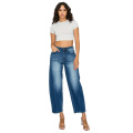 Grapent Barrel Jeans для женщин с высокой талией с широкой мешковываемыми ногами.