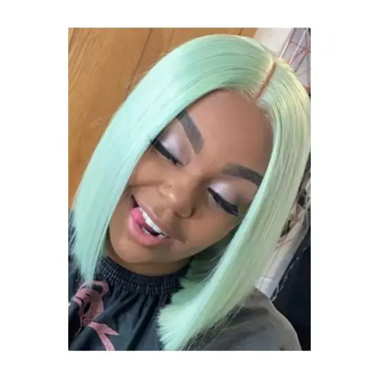 Synthetic Straight Hair Bob Cut Wig Middle Part Shoulder Length Fashion Bob Wigs for Women Colored Mint Green Cosplay Wig