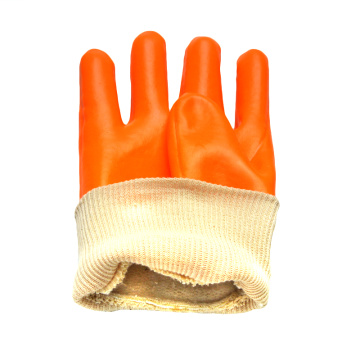 White Knit Wrist.Fluorescent Single Dipped PVC Glove