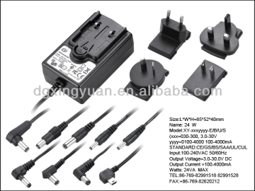 24V 1A multi plug adapter with US,BS,EU,AU plug