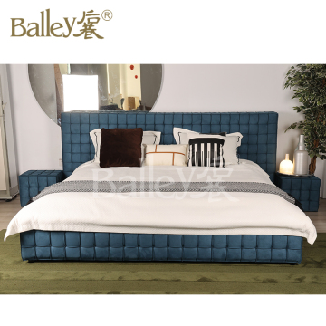 Cama del rey de madera de lujo moderno moderno con muebles de dormitorio de tela de doble cara