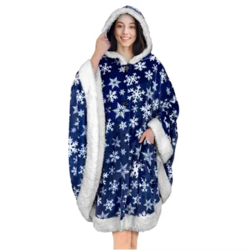 Wholesale Custom Warm Winter Chunky Fabric snow blanket Adult Wearable Hood Hooded Hoodie Blanket