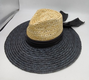Wheat straw hat with silk band