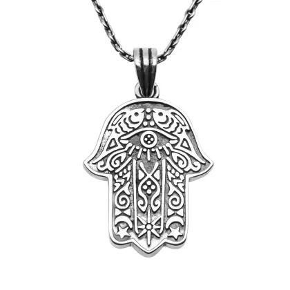 Real 925 Sterling Silver Pendant Necklace - Men's Thai Silver Retro Old Punk Jewelry