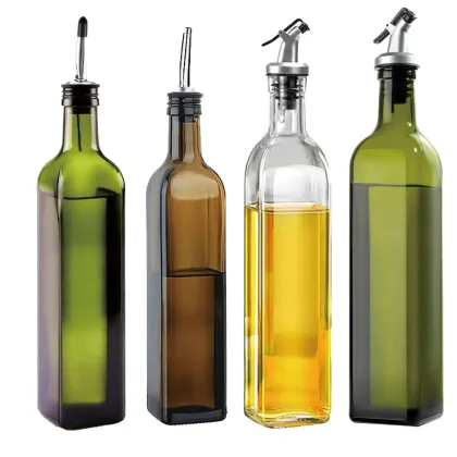 OemSquare Transparent Olive Oil Glass Bottle 500ml - Kitchen Household Vinegar Seasoning Bottle