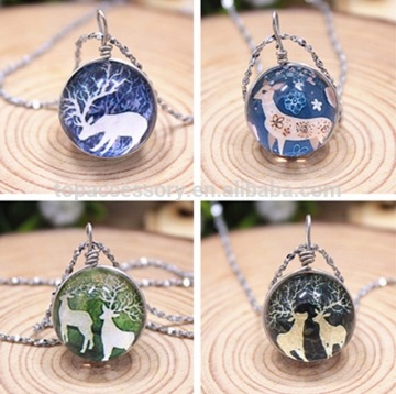 TNC61128-34 Hot sale elk Jewelry Crystal Glass Ball Necklace Long Strip Leather Chain Pendant Necklaces For Women