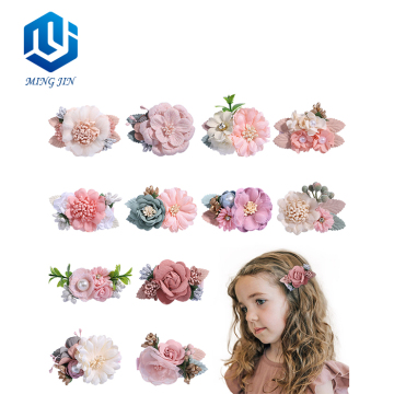 Colorful Cute Artificial Flower Blush Pigtail Hairgrip for Baby Girls