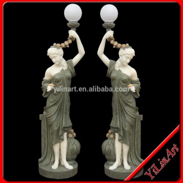 Outdoor Lighting Carving Stone Lady Lamp Statue