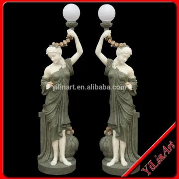 Outdoor Lighting Carving Stone Lady Lamp Statue
