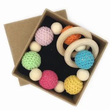 Infant Baby Pacifier Clips Teethers Soothers Dummy Holder Chain Natural wooden beads Crochet covered beads Safe for teething