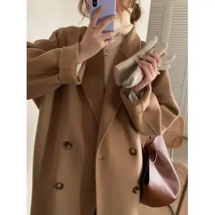 Wholesale Fall Winter Elegant Casual Brown Woolen Coat
