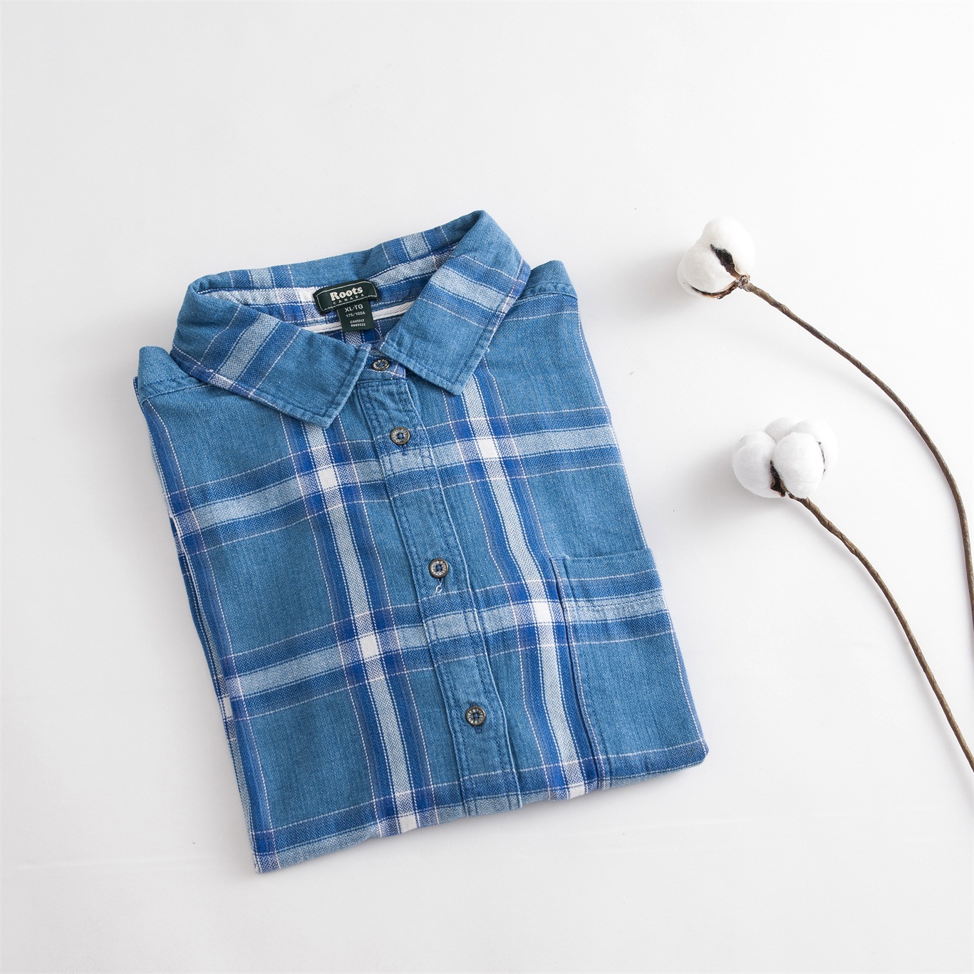 Blue White Garment Dye Plaid Shirt