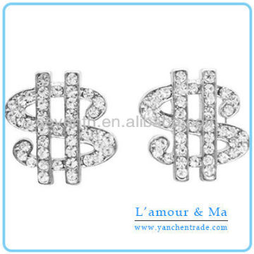 Special Design Letter S Shaped Earrings Prong Set CZ Diamond Silver Plated Brass Earring