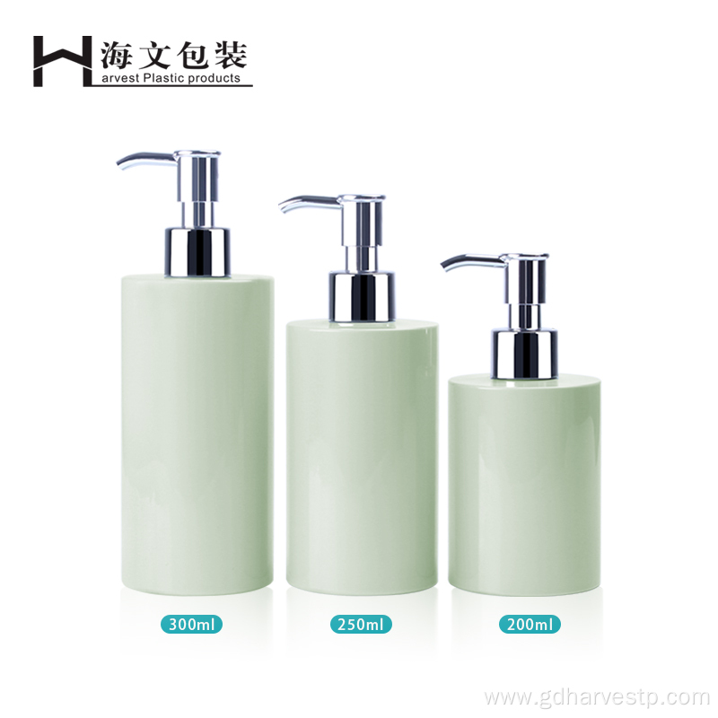 Cylinder Green 200ml 250ml Lotion Bottle With Pump