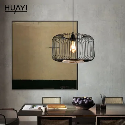 HUAYI Antique Design Iron Wood Floor Standing Lamp