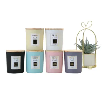 Custom Luxury Black Frosted Glass Candle Vessels with Wooden Lids