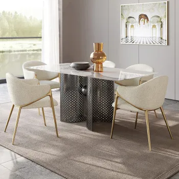 Modern Nordic Luxury Sherpa Boucle Fabric Dining Chair with Gold Metal Legs